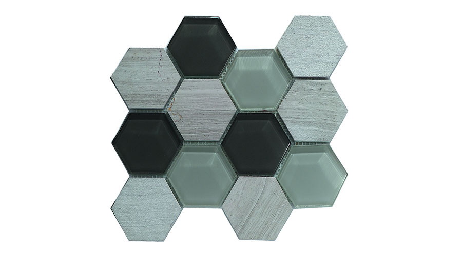 Hexagonal stone and glass mosaic tiles by UK Tiles Direct