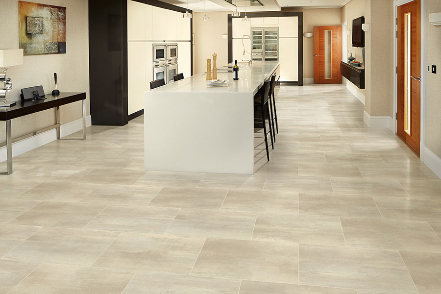 Large kitchen with Karndean Opus stone effect vinyl flooring