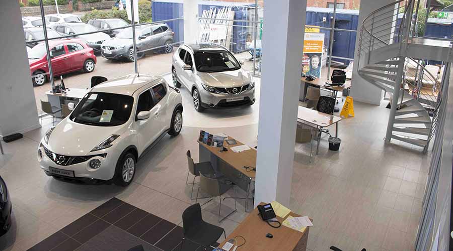 The Yeomans Nissan showroom in Worthing Sussex complete with new porcelain floor tiles installed by UK Tiles Direct