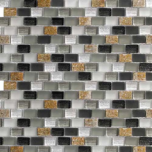 Mini Brick Glass Mosaic Tiles in Black, White & Gold
